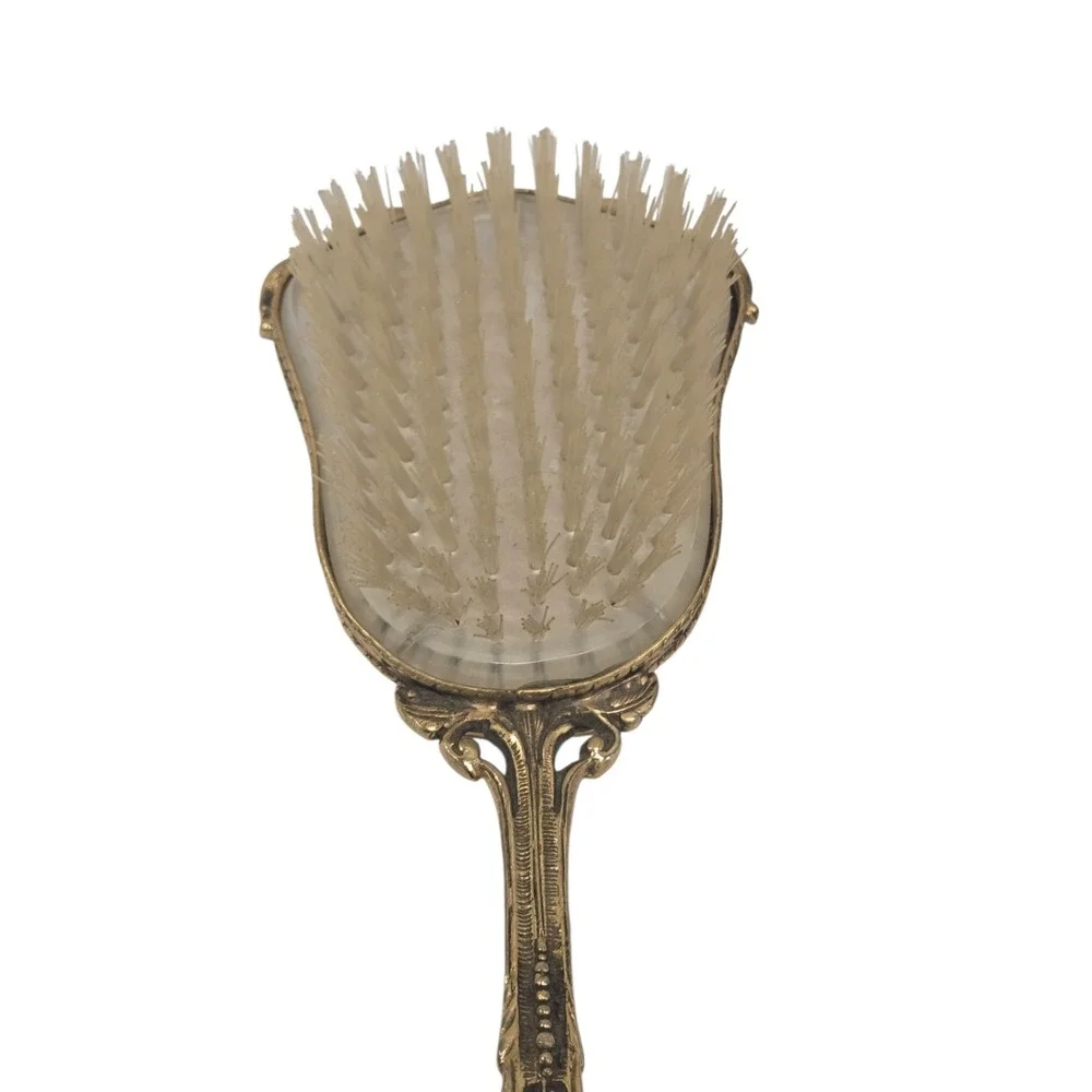 Antique 24kt Gold-Plated‎ Vanity Dresser Set with Hand Mirror and Brush